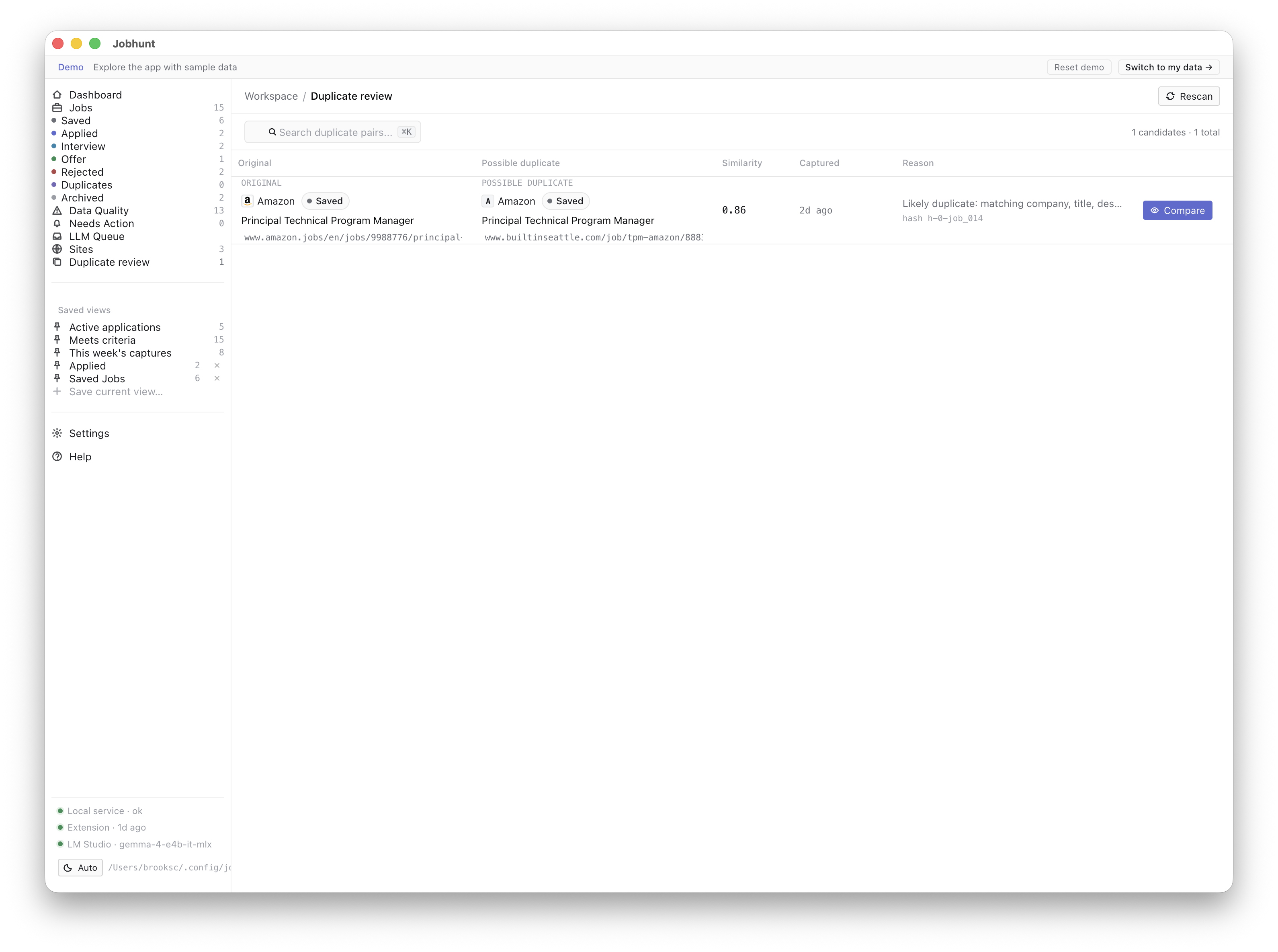 Duplicate review screen